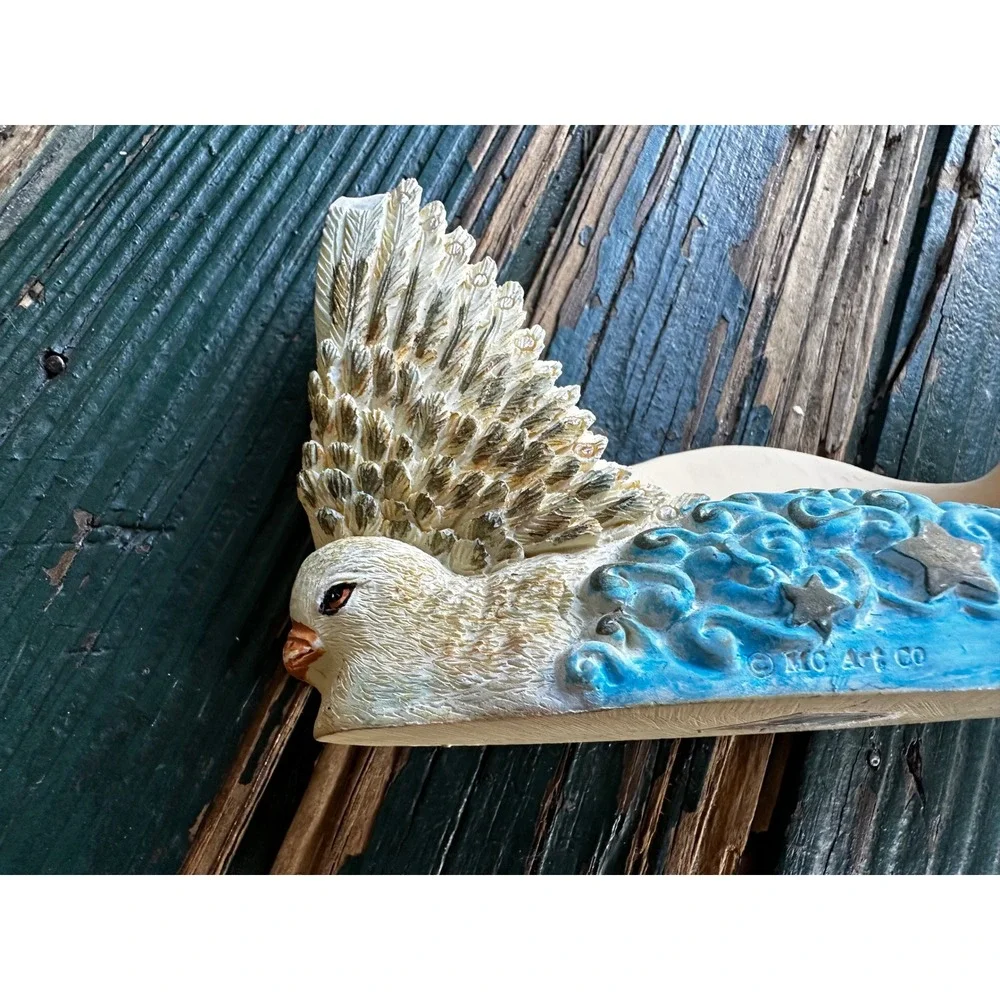 MC Art Co Celestial Dove Bird Cloud Star‎ Resin Shelf Sitter Decor White Blue